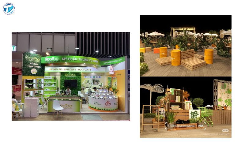 Mẫu gian hàng hội chợ đẹp phong cách xanh